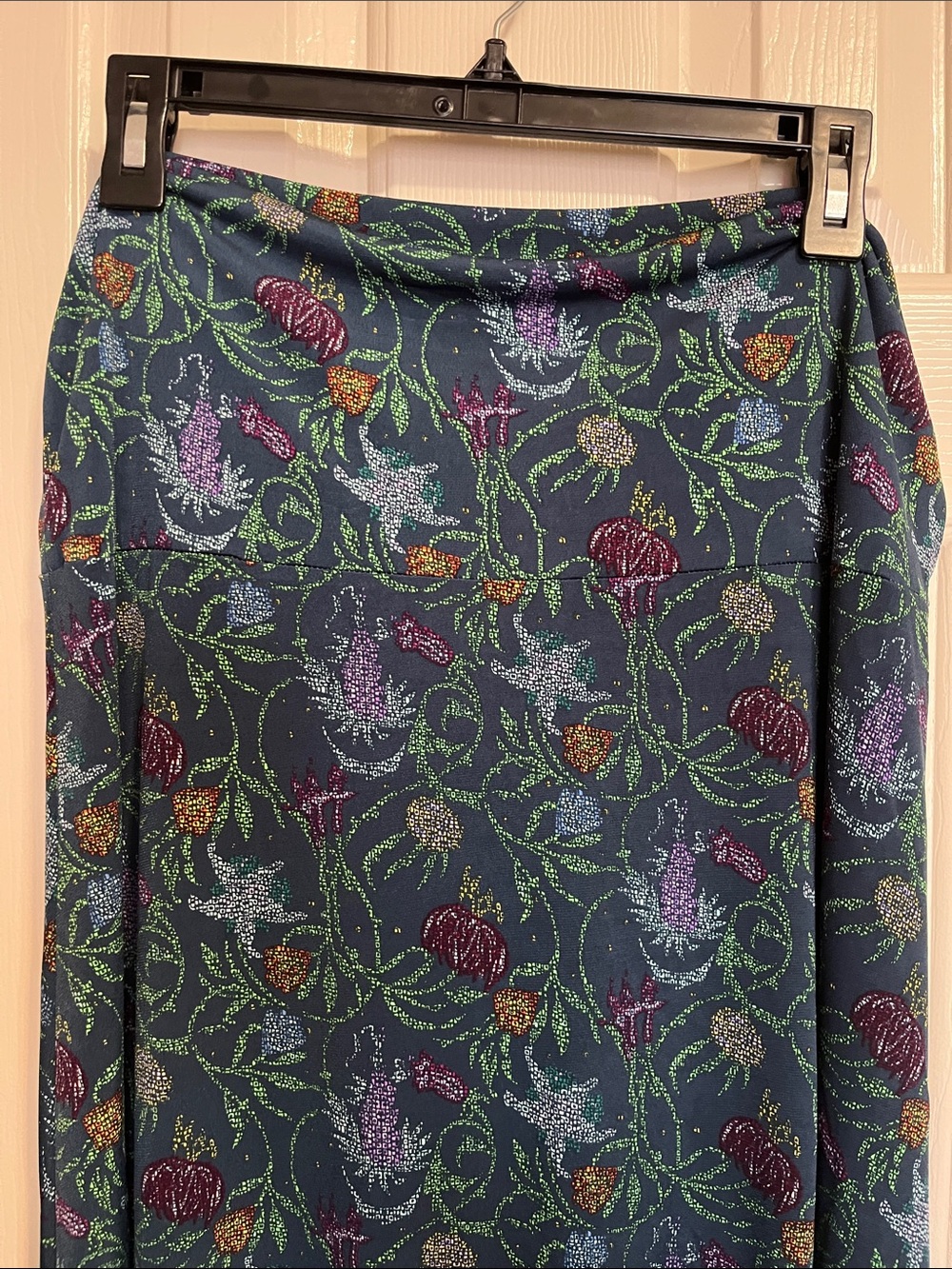 LuLaRoe XL Teal Floral Maxi Skirt Fold Over Yoga Waist Boho Stretch - Picture 3 of 7